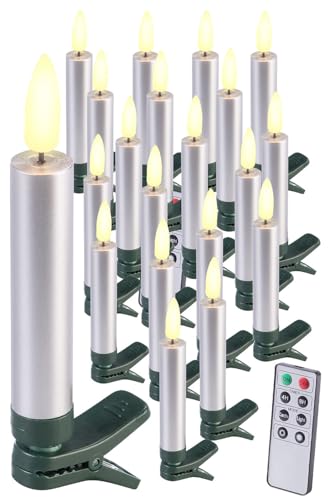 Lunartec Weihnachtsbaumbeleuchtung: 20er-Set LED-Weihnachtsbaumkerzen mit Dochten und Flammen-Effe, Silber (Weihnachtsbeleuchtung, LED Kerze, Weihnachtsbaum) Lunartec Weihnachtsbaumbeleuchtung: 20er-Set LED-Weihnachtsbaumkerzen mit Dochten und Flammen-Effe, Silber (Weihnachtsbeleuchtung, LED Kerze, Weihnachtsbaum) von Lunartec