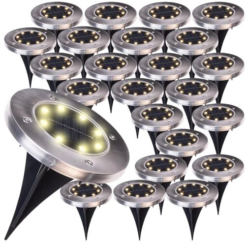 Lunartec Solarlampen Garten Boden: 24er-Set Akku-Solar-Bodenleuchten, Edelstahlgehäuse, 8 LEDs, warmweiß (Solarleuchte Garten Boden, Bodenleuchten Solar aussen) Lunartec Solarlampen Garten Boden: 24er-Set Akku-Solar-Bodenleuchten, Edelstahlgehäuse, 8 LEDs, warmweiß (Solarleuchte Garten Boden, Bodenleuchten Solar aussen) von Lunartec