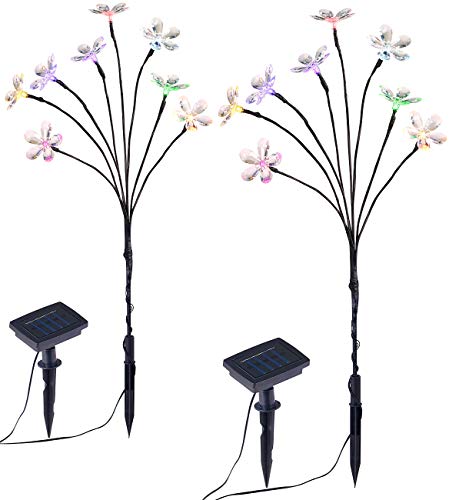 Lunartec Solarblumen: 2er-Set Solar-LED-Lichtersträucher mit 8 Blüten und Erdspieß, 50 cm (LED Solar Blume, LED-Solar-Zweig, Solarpanels für Gartenbeleuchtung) von Lunartec