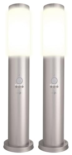 Lunartec 2er-Set Standleuchten, 1-flammig, Bewegungssensor, E27, Edelstahl,IP44 von Lunartec