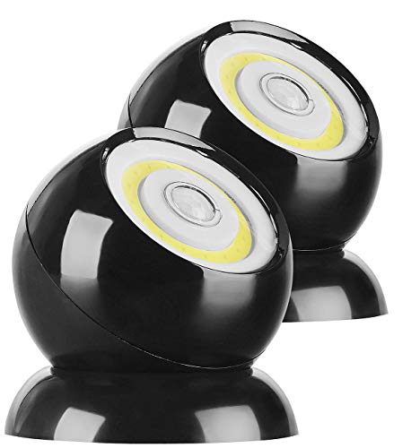 Lunartec LED Akku Lampe: 2er-Set ultrahelle COB-LED-Akku-Leuchten, PIR Sensor, 200 lm, schwarz (drehbarer LED-Strahler, LED-Strahler abnehmbar, Tischlampe Batterie) von Lunartec