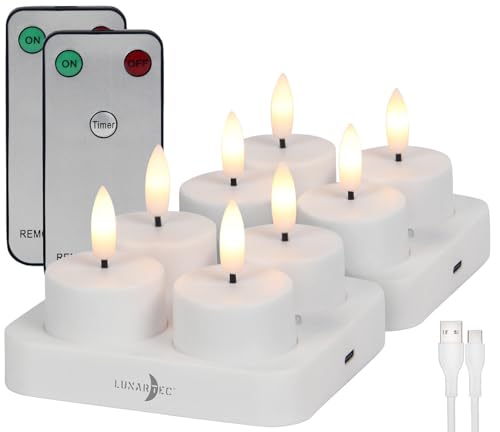Lunartec LED Kerze: 8er-Set LED-Akku-Teelichter mit USB-Ladestation, Fernbedienung, Timer (Kerze, Flammenlose Kerzen) von Lunartec