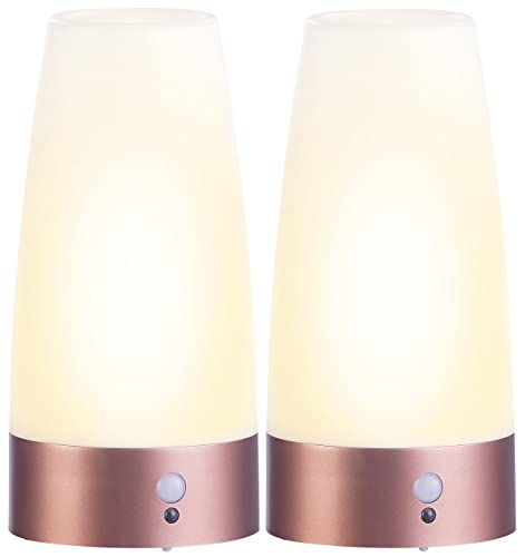 Lunartec Akku Leuchte: 2er-Set LED-Akku-Tischlampen mit PIR-Bewegungs-Sensor, warmweiß, rund (Lampe USB, LED Nachttischlampe, Bewegungsmelder mit Batterie) von Lunartec