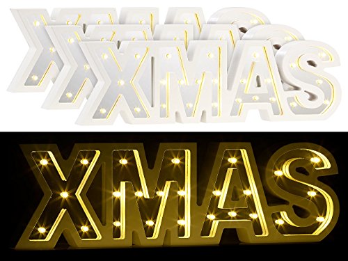 Lunartec Buchstabendeko: LED-Schriftzug "XMAS" aus Holz & Spiegeln mit Timer, 3er-Set (LED Schriftzug Weihnachten, Deko-Buchstaben für Weihnachten, Vintage) von Lunartec