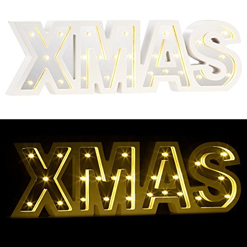 Lunartec Fensterdeko: LED-Schriftzug "XMAS" aus Holz & Spiegeln mit Timer & Batteriebetrieb (Xmas Schriftzug beleuchtet, Schriftzug Weihnachten beleuchtet, Beleuchtung) von Lunartec