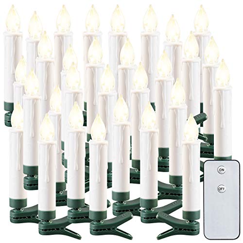 Lunartec Kerzenkette: 30er-Set LED-Outdoor-Weihnachtsbaum-Kerzen mit IR-Fernbedienung, IP44 (Schnurlose Kerzen Weihnachtsbaum, Weihnachtsbaumkette, Lichterkette kabellos) von Lunartec