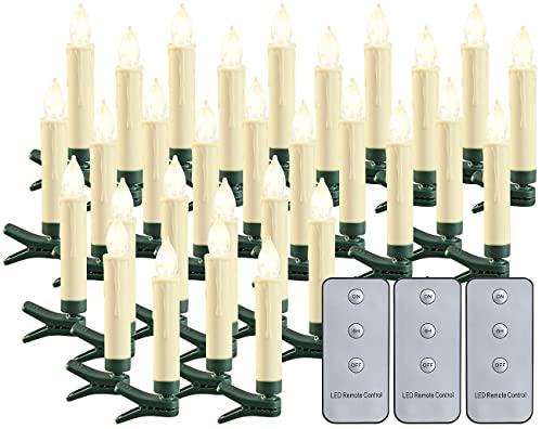 Lunartec aussen Weihnachts-Kerzen: 30er-Set LED-Outdoor-Weihnachtsbaum-Kerzen mit Timer, warmweiß, IP44 (Batterie Weihnachtsbaum, Elektrische für Tannenbaum, Weihnachtbeleuchtung) von Lunartec