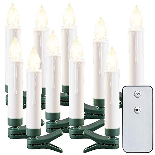 Lunartec Christbaum-LED-Kerzen: LED-Outdoor-Weihnachtsbaum-Kerzen mit IR-Fernbedienung, 10er-Set, IP44 (LED-Kerzen Weihnachtsbaum kabellos, Baumbeleuchtung außen, Kabellose Lampen) von Lunartec