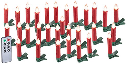 Lunartec LED Christbaumkerzen: 30er-Set LED-Weihnachtsbaum-Kerzen mit IR-Fernbedienung, rot (LED Christbaumkerzen kabellos, flackernde Weihnachtsbaumkerzen, Kabellose Lampen) von Lunartec