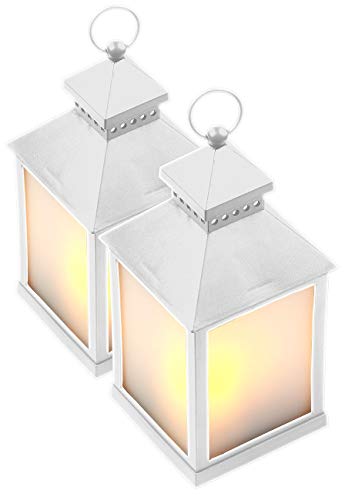 Lunartec Hängedeko-Laterne: 2er Pack LED-Laterne mit realistischem Flammenspiel und Timer, weiß (Tischlaternen, LED-Effekt-Lampe, Tischleuchte Batterie) von Lunartec