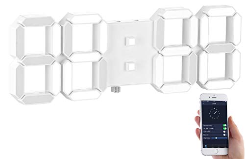 Lunartec Uhr Digital: Dimmbare LED-Tisch- & Wanduhr, Temperatur-Anzeige, Wecker, App, 37 cm (Jumbo Uhr, Wanduhr groß, Thermometer) von Lunartec