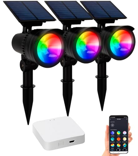 Lunartec Erdspieß Strahler Solar: 6er-Set RGB-CCT-LED-Spots mit Gateway, 50 lm, 1 W, IP44 (Solarstrahler mit App, LED Solar Spot RGB, Gartenleuchte Standleuchte) von Lunartec
