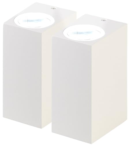 Lunartec Fassadenlampe: 2er-Set Eckige Up-/Down-Wandleuchte, 2x GU10-Fassung, IP44, Alu, weiß (Treppenhaus-Leuchte, Außenleuchte Wand GU10, Lampe mit Bewegungsmelder) von Lunartec