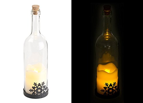 Lunartec Flaschen Dekorieren: Deko-Glasflasche mit LED-Kerze, bewegliche Flamme, Schneeflocken-Motiv (Flaschen weihnachtlich Dekorieren, Glasflaschen Dekorieren, Flaschendeko Weihnachten) von Lunartec