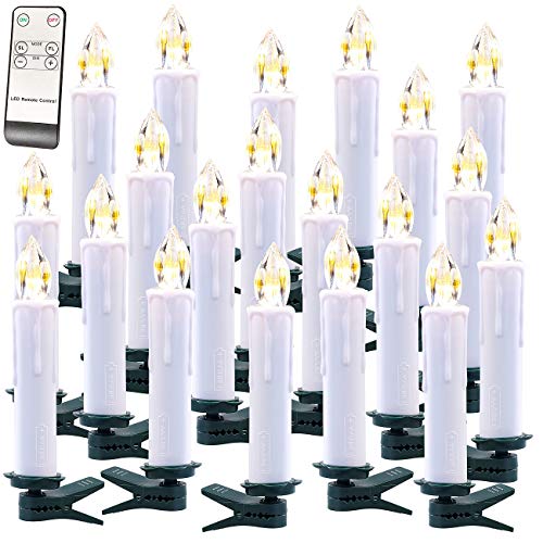 Lunartec Funkkerzen: Funk-Weihnachtsbaum-LED-Kerzen mit Funk-Fernbedienung, 20er-Set, weiß (Funk Weihnachtsbaumbeleuchtung, Weihnachtsbeleuchtung Funk Kerzen, Flammenlose) von Lunartec