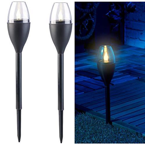 Lunartec Solarfackel Flackerlicht: 2er-Set Solar-Akku-Gartenfackeln, LED in Flammen-Optik, Flackerlicht (Solarfackeln Garten, Solarleuchten Garten flackernd, Stimmungslicht) von Lunartec