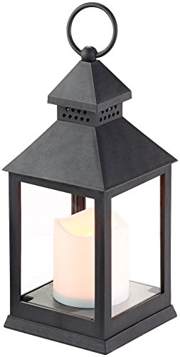Lunartec Grablaterne: Laterne mit flackernder LED-Kerze und Timer, Batteriebetrieb, schwarz (LED Grablaterne mit Timer, mit Licht, Tischlampe Batterie) von Lunartec
