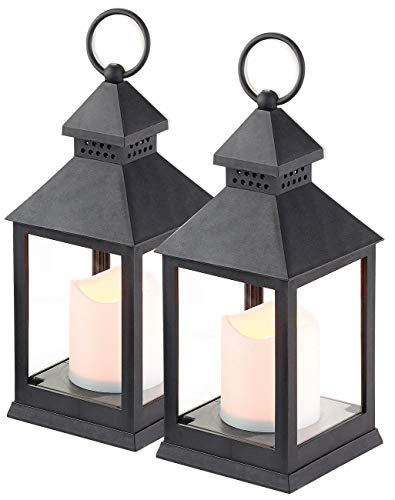 Lunartec Sturmlaterne: 2er Pack Laterne mit flackernder LED-Kerze und Timer, Batteriebetrieb (LED Grablichter, Laterne mit LEDkerze, Tischlampe Batterie) von Lunartec