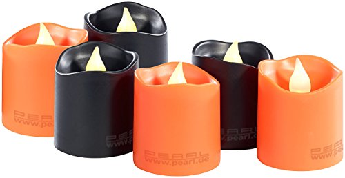 Lunartec Halloween Kerzen: 6er-Set Halloween-LED-Teelichter, bewegliche Flamme, orange & schwarz (Halloweendekoration, Tischdekoration, Beleuchtung) von Lunartec