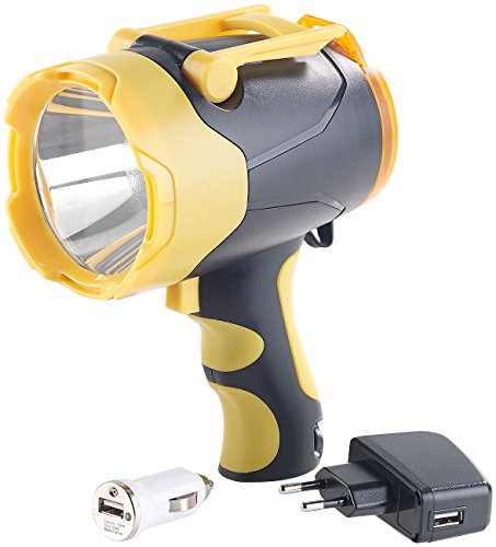 Lunartec Akku Handscheinwerfer: Akku-LED-Handlampe, 10 Watt, bis 400 m Leuchtweite, Powerbank-Funktion (Handleuchte) von Lunartec