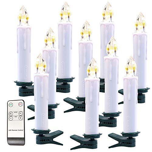 Lunartec Elektrische Kerzen: FUNK-Weihnachtsbaum-LED-Kerzen mit Fernbedienung, 10er-Set, weiß (Funkkerzen für Weihnachtsbaum) von Lunartec