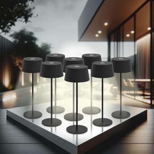 Lunartec Tischlampen: 8er-Set LED-Akku-Tischleuchten, 150 lm, warmweiß, dimmbar, IP44 (Touch Tischlampe, LED Tischlampe Akku dimmbar, Kabellose Stehlampe) von Lunartec