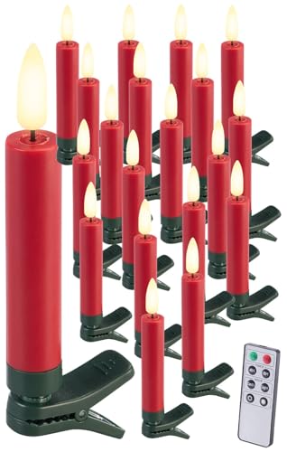 Lunartec Kerzen: 20er-Set LED-Weihnachtsbaumkerzen mit Dochten und Flammen-Effekt, rot (Baum-Kerze, Christbaumkerzen, Weihnachtsbaumbeleuchtung kabellos) von Lunartec
