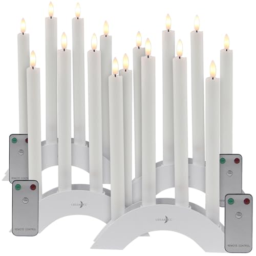 Lunartec LED-Kerzenständer: 16 Akku-LED-Stabkerzen mit Dochten, Bogen-Ladestation, Timer, w (Kerzen) von Lunartec