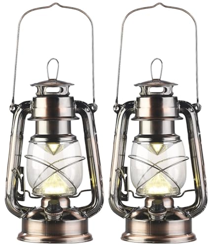 Lunartec Laterne Vintage: 2er-Set helle LED-Sturmlampen, Batterie, 200lm, 3W, warmweiß, Bronze (Sturmlampe batteriebetrieben, Zelt-Leuchte, Taschenlampe) von Lunartec
