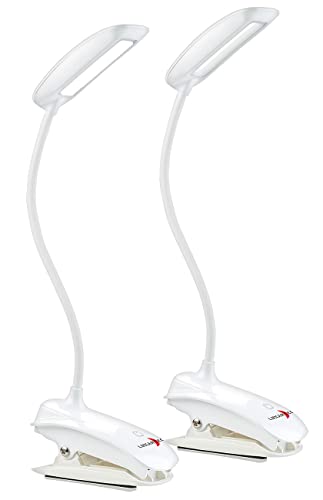 Lunartec Klemmleuchte: 2er-Set Schwanenhals-Klemm-Lampen, 3-Watt-COB-LED und Akku, USB (Akku Leselampe, Akku Klemmleuchte, Tischlampe Batterie) von Lunartec