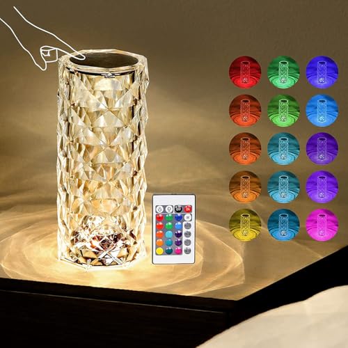 Lunartec Kristalllampe: LED-Kristall-Akku-Tischlampe mit Touch, Fernbedienung, RGBW, 2000 mAh (Tisch-Lampe, Tischlampe LED Wohnzimmer, Tischleuchte Batterie) von Lunartec