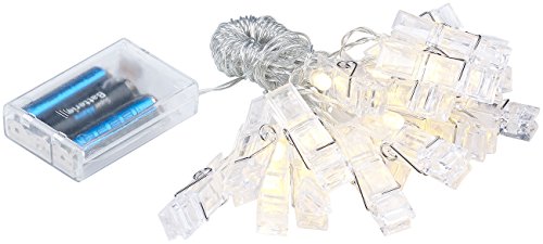 Lunartec Lichterkette Fotoclips: LED-Foto-Clips-Lichterkette mit 20 Klammern, batteriebetrieben, 6 m (Foto Clip Lichterkette, LED Fotoclips, Weihnachtsbaum) von Lunartec
