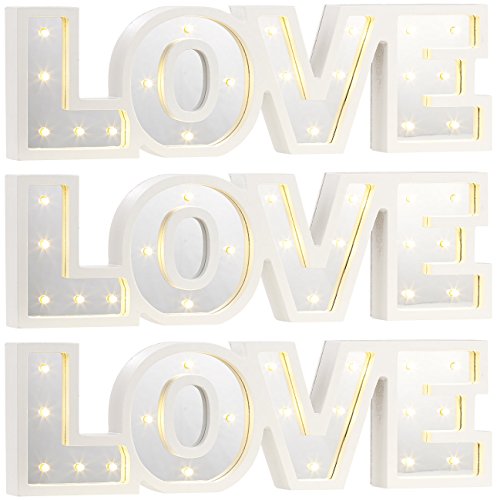 Lunartec LED-Lampe Schriftzug: LED-Schriftzug "LOVE" aus Holz & Spiegeln mit Timer, 3er-Set (LED Wanddeko, LED-Deko-Schriftzug) von Lunartec