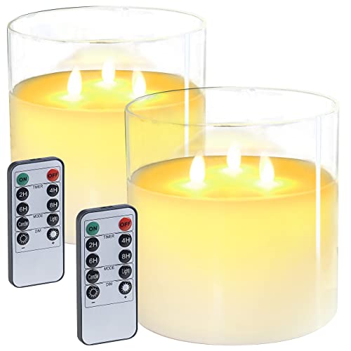 Lunartec Kerzen mit Timer: 2er-Set LED-Echtwachs-Kerzen im Windglas mit Fernbedienung (LED Timer Echtwachs, mit im Glas, Flammenlose) von Lunartec