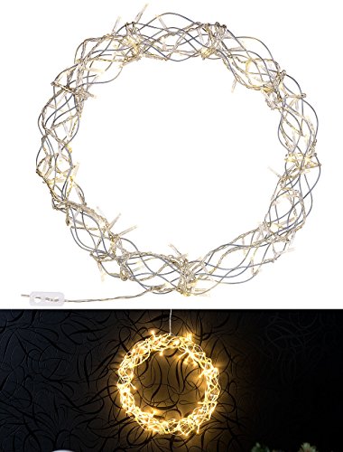 Lunartec Kranz: LED-Lichterkranz für Fenster, Türen u.v.m., 90 warmweiße LEDs, Ø 30 cm (Lichterkranz zum Aufhängen, Kranz Fenster, batteriebetrieben) von Lunartec