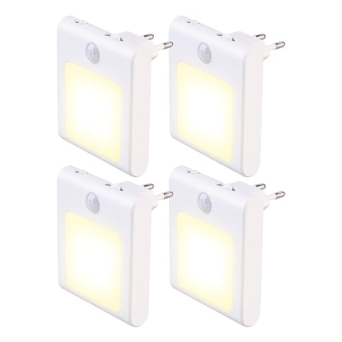 Lunartec LED-Orientierungsleuchte: 4er-Set Steckdosen-LED-Nachtlicht, dimmbar, Licht- & Bewegungssensor (Nachtlicht Steckdose hell, Lampe innen Bewegungsmelder, Toilette) von Lunartec