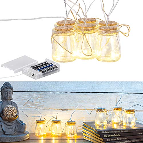 Lunartec Led Flaschen: LED-Silberdraht mit 18 LEDs in 6 Deko-Gläsern, batteriebetrieben (Led Ketten, Lichterketten Batterie, Lichterschlauch) von Lunartec