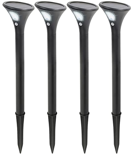 Lunartec Erdspießleuchte: 4er-Set Design-Solar-Wegeleuchten, Licht- & Bewegungssensor, kaltweiß (Wegeleuchten Solar Bewegungsmelder, Wegeleuchte Edelstahl, Gartenleuchte Standleuchte) von Lunartec