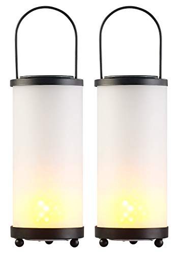 Lunartec 2er-Set Solar-LED-Laternen Glas/Metall mit Fackel-Effekt, 96 LEDs von Lunartec