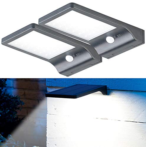 Lunartec LED Solar Leuchte: 2er-Set Solar-LED-Wandleuchten, PIR-Sensor & Nachtlicht, IP44, 350 lm (Hausnummer-Beleuchtung, Nachtbeleuchtung, Dachrinnenleuchten Bewegungsmelder) von Lunartec