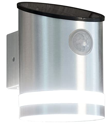 Lunartec Wandlampe: Solar-LED-Wandleuchte aus Edelstahl mit Bewegungssensor, 50 lm, IP44 (LED-Solar-Wandlampe, Solar-Lampen Bewegungssensor, Solarleuchte Bewegungsmelder) von Lunartec