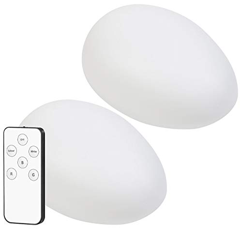 Lunartec LED-Solarleuchten Balkon: 2er-Set Solar-LED-Dekosteine mit Fernbedienung, RGB+W, IP44, 32 cm (Garten-Solar-Deko, Deko-Steine Gärten, groß) von Lunartec