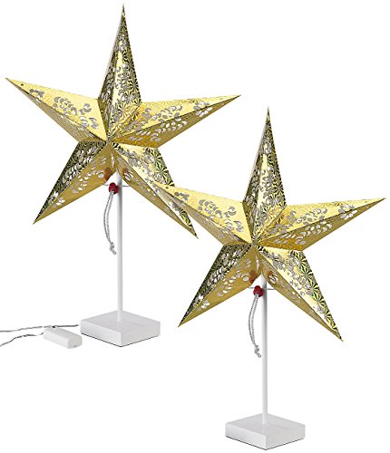 Lunartec LED Stern: 2er-Set Deko-Tischleuchte in Sternform, Gold (Dekoleuchte Stern, Weihnachtsstern Tischlampe, Batterie Leuchten) von Lunartec