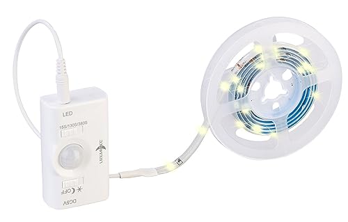 Lunartec Schrankbeleuchtung: Akku-LED-Streifen, 30 warmweiße LEDs, PIR-Sensor, 180 lm, 100 cm, IP65 (Nachtlicht mit Bewegungsmelder USB, Treppenbeleuchtungen LED-Streifen, Toilette) von Lunartec