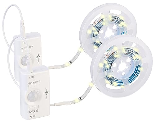 Lunartec LED Stripes: 2er-Set Akku-LED-Streifen, 30 warmweiße LEDs, PIR, 180 lm, 100cm, IP65 (Nachtlicht mit Bewegungsmelder, Treppenbeleuchtungen LED-Streifen, Toilette) von Lunartec