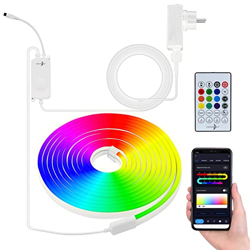 Lunartec Led Streifen: WLAN-Neon-Schlauch mit RGBW-IC-LEDs, App, Sprachsteuerung, IP65, 5 m (Led Bänder Wlan, Rgbw Led Streifen, Adapter, Bluetooth) von Lunartec