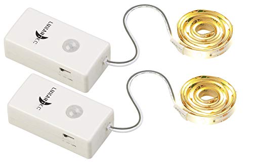 Lunartec LED Strip Batterie: 2er-Set Indoor-LED-Streifen, 30 LEDs, PIR, Batterie, 600lm, 100 cm (LED Band mit Batterie, LED Streifen mit Bewegungsmelder, Lampe mit Bewegungs Melder) von Lunartec