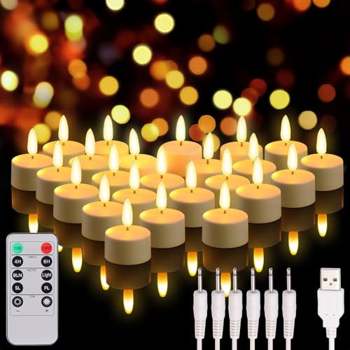 Lunartec Teelichtkerze: 24er-Set Akku-LED-Teelichter mit realistischer Flamme & Fernbedienung von Lunartec