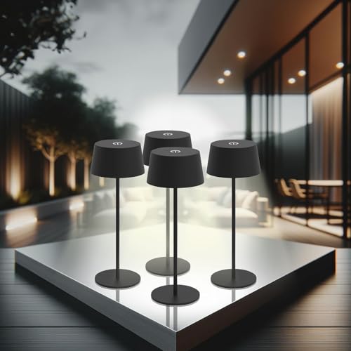 Lunartec LED Tischlampe Touch: 4er-Set Akku-Tischleuchten, 150 lm, 1.200 mAh, warmweiß, dimmbar, IP44 (Tischlampe kabellos USB, LED Akku außen, Kabellose Stehlampe) von Lunartec