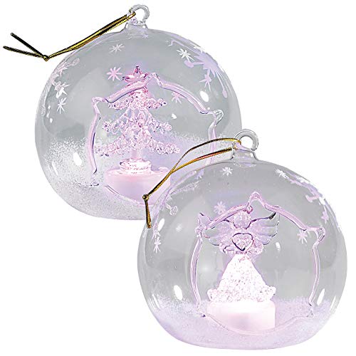 Lunartec Glaskugel Weihnachtsbaum: Mundgeblasene LED-Glas-Ornamente in Kugelform, 2er-Set (Glaskugeln Weihnachtsbaum, Mundgeblasene Weihnachtskugeln, Weihnachtsbaumkerzen) von Lunartec